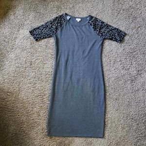LuLaRoe Womens Julia T Shirt Dress Gray Heathered Stars Scoop Neck Stretch S